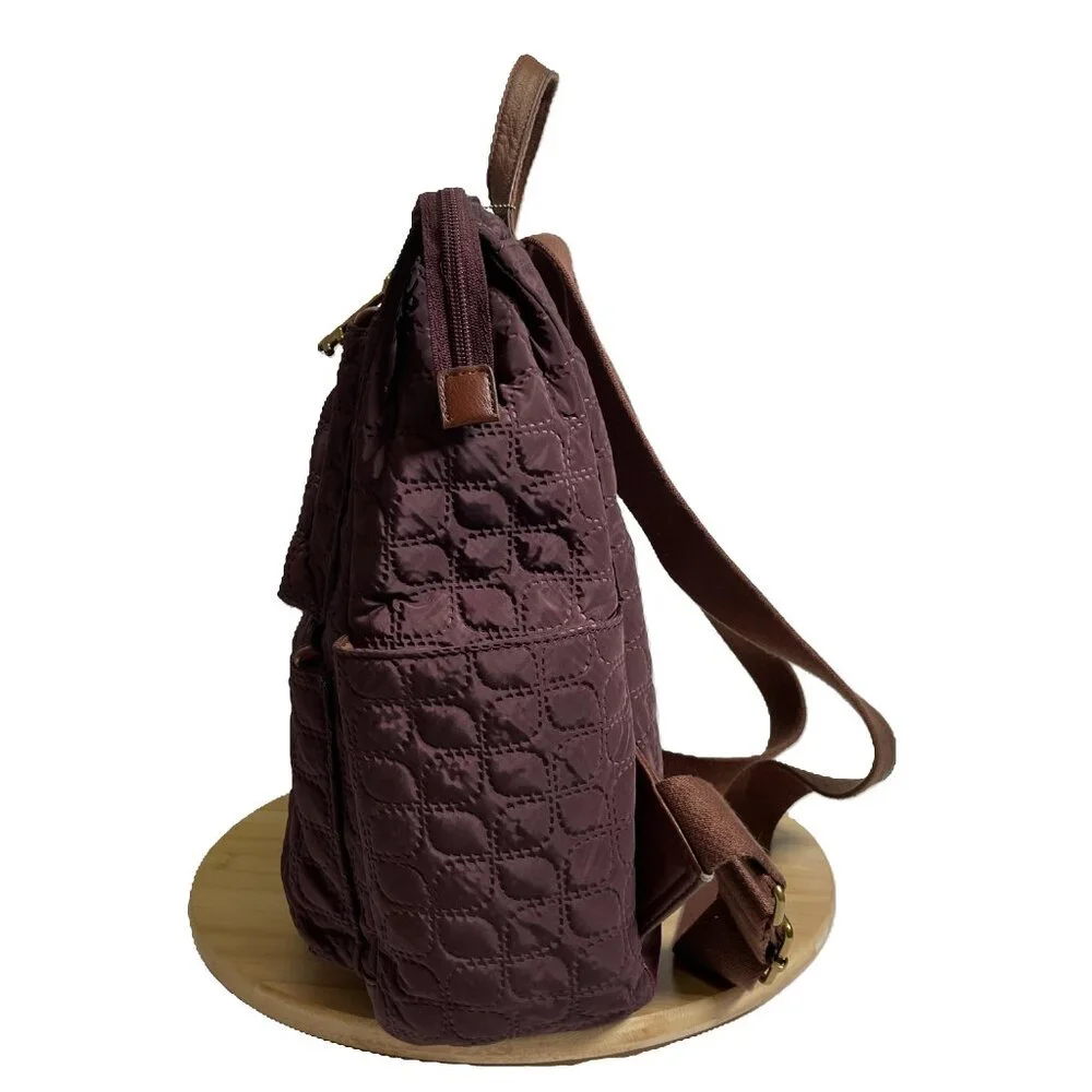 Fossil Maroon Purple Jenna Quilting Backpack Side Pockets Zip Pocket Adjustable